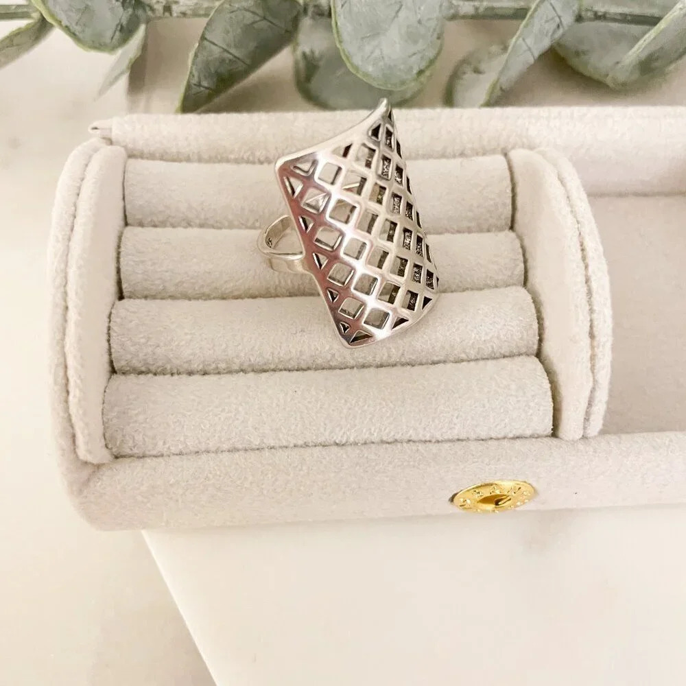 925 Sterling Silver Large Rectangle Ring Chunky T… - image 6